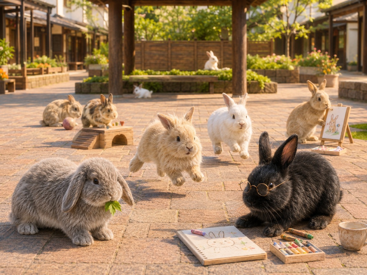 約50匹のうさぎたちが、のびのび暮らす広場です。の写真